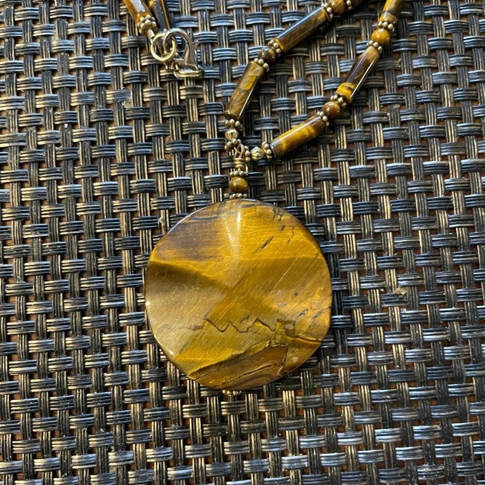 Tigers Eye Gemstone Pendant Necklace Crystal Gypsy Boho Hippy Hippie Chakra Heal View 4