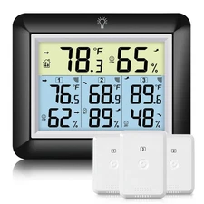 Wireless Indoor Outdoor Thermometer Hygrometer, Digital Temperature and Humid...