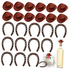 24 Pcs Mini Cowboy Hats and Mini Horseshoes - Tiny Cowboy Hats for Crafts