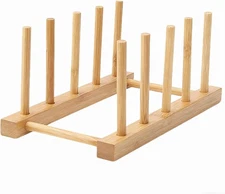 Bamboo Dish Rack, Plate, Pot Lid & Cutting Board Organizer for Kitchen Cabinet