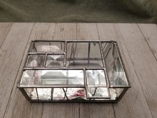 Vintage Stained Glass Jewelry Trinket Box Hinged Leaded Glass Handmade Mirror