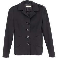 Prada Black Virgin Wool Blazer Jacket Italy Tailored Minimal Designer Women's 38