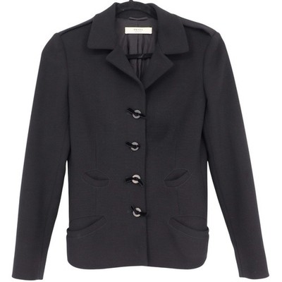 Prada Black Virgin Wool Blazer Jacket Italy Tailored Minimal Designer Women's 38