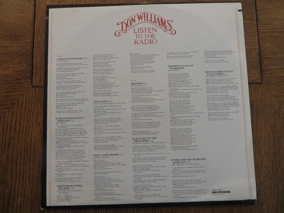 Don Williams – Listen To The Radio - 1982 - MCA Records MCA-5306 Vinyl LP VG+/VG - Image 4 of 4