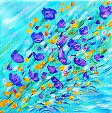 Abstract flower painting 6x6x1.50 stretched canvas mixed media unique wall art