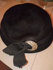 Vintage Original 40s Black Glenover Henry Pollak Wool Pillbox Hat Rhinestone