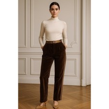 Vintage 1980s Escada by SRB Velvet Trousers Satin Trim Made in Western Germany 