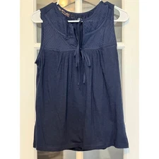 LOFT  sleeveless navy top double tie front XSNWT