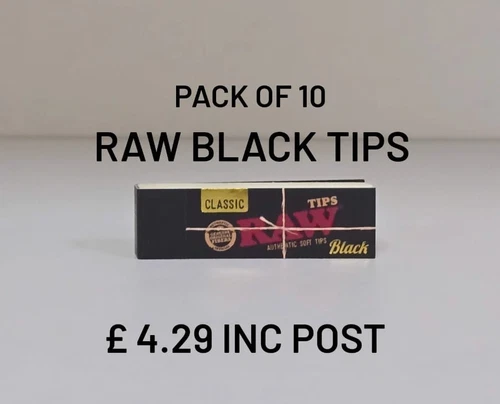 Genuine Raw Classic Black Tips Rolling Pack of 10 x 50tips