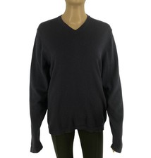 Eddie Bauer Donne Blu Navy Solid 100% Lana V Collo Maglione Taglia M