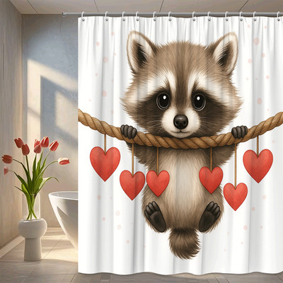Cute Raccoon Shower Curtain with Hearts - Fun Bathroom Decor