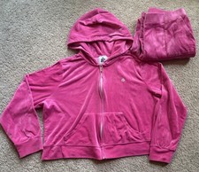 Juicy Couture Velour Tracksuit Set - Hoodie And Pants Preppy Pink Logo XL