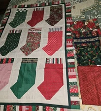 Unfinished Christmas Stocking Patchwork Quilt Top 49" X 33 Plus 4 Christmas Fabs