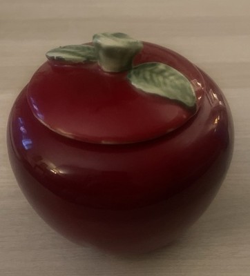 Vintage Red Apple Ceramic Container with Lid Granny Core Cottage Core 80 s Apple