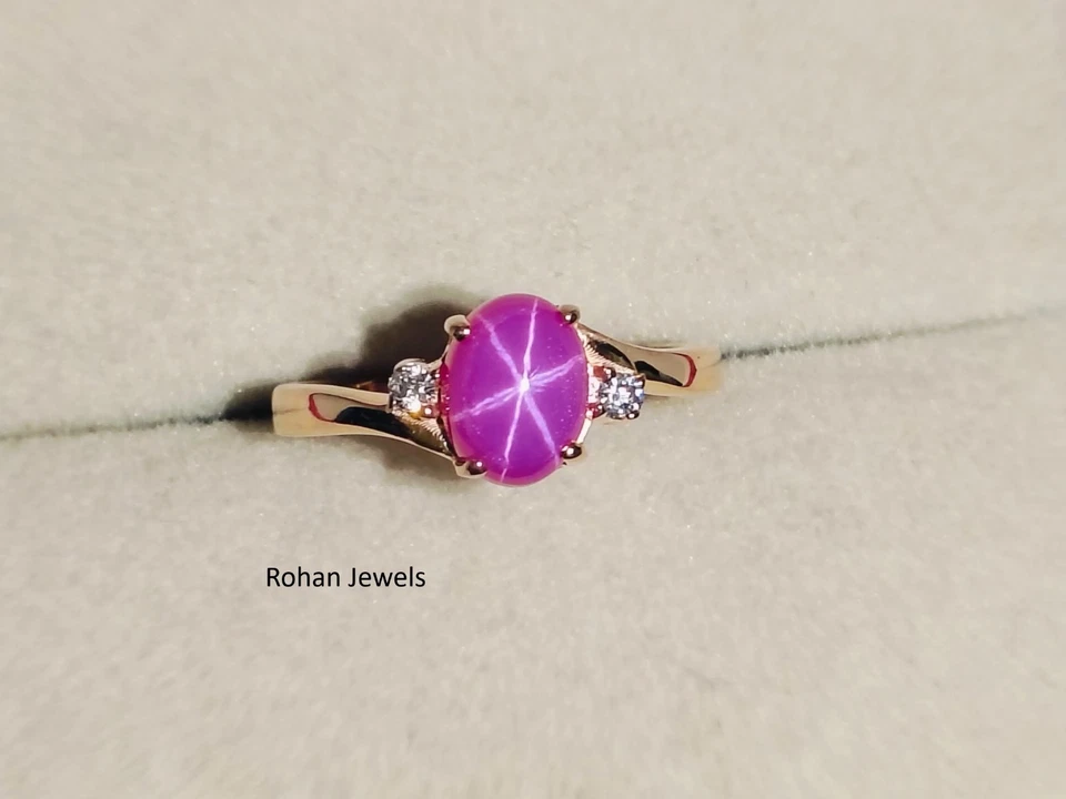Pink Lindy Star Sapphire Ring 14k Gold Ring Lab Created Handmade Ring Gift Ring - Image 3 of 4