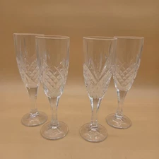 FRENCH St Louis Chantilly Champagne Flute Cut Crystal Set of 4, ca 1930