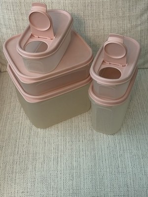Tupperware Modular Mates, Squares & Ovals, 5 Pieces With Vintage Pink Lids