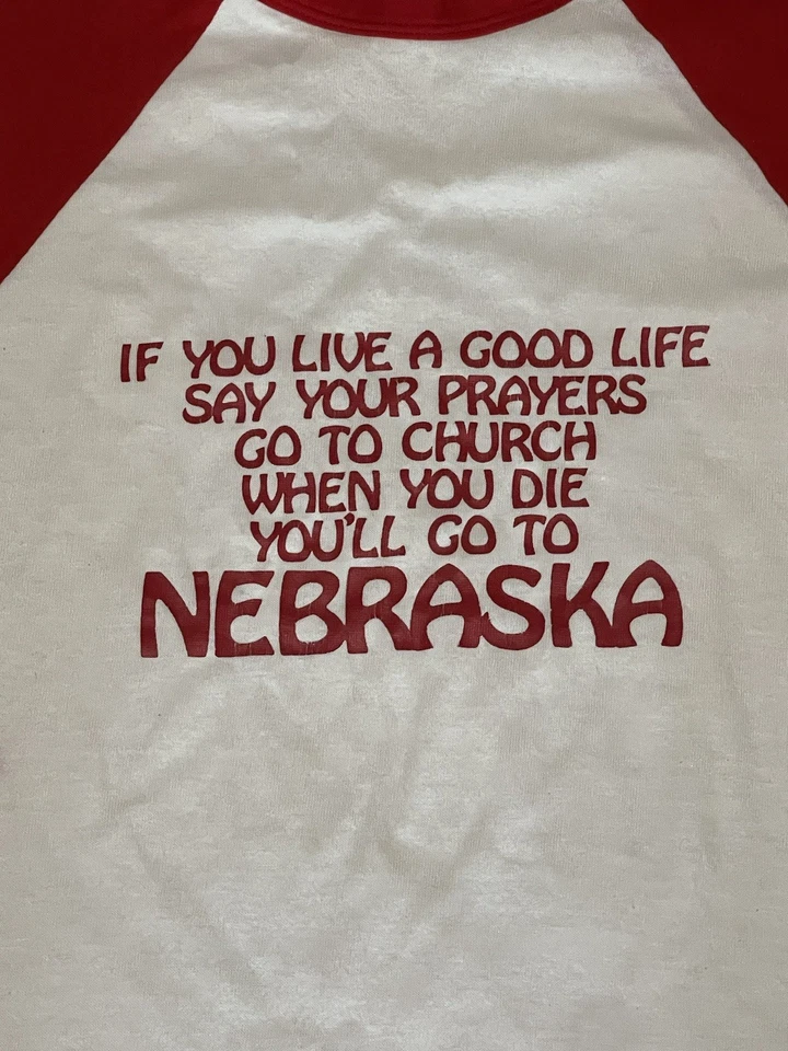 Nebraska Huskers Shirt XL White Red 3/4 Sleeve Raglan Vintage Rare - Image 2 of 4
