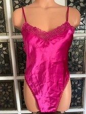 Vtg Victorias Secret 80s Gold Label Babydoll Bodysuit Teddy Lingerie Fuchsia