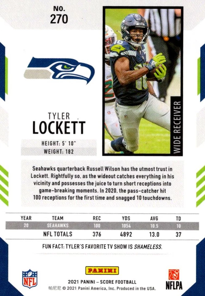 2021 Score Green Tyler Lockett Seattle Seahawks #270 - Image 2 of 2