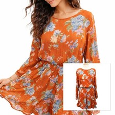 American Eagle Boho Floral Mini Dress Cutout Back Flowy Long Sleeve Summer XL