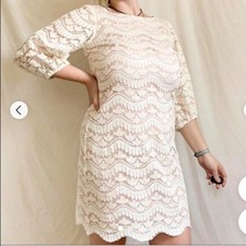 Eliza J Lace Shift Dress Womens 16W White Blush Scalloped 3/4 Sleeve EJ9W1814