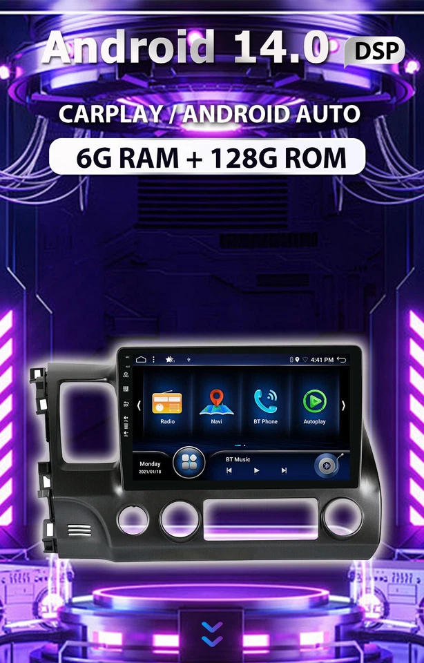 Android 14 Für Honda Civic 2006-2011 CarPlay Autoradio GPS Navi DAB+WIFI 6+128GB - Bild 3 von 4