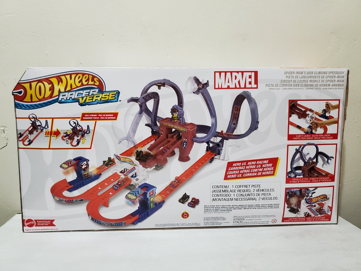 Spiderman Hot Wheels Toy Car Track Set, RacerVerse Spider-Man's