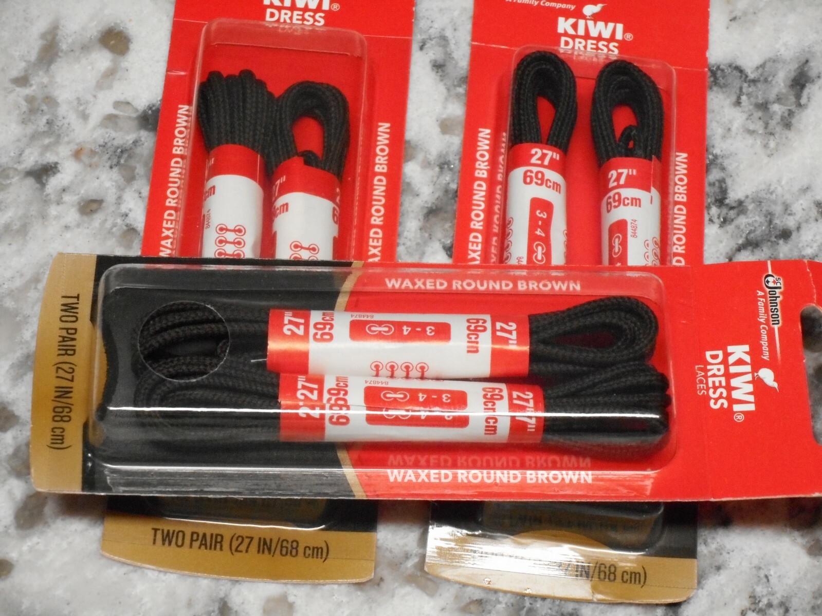 3 packs Kiwi Dress Waxed Round Brown Shoelaces Shoestrings 27" New