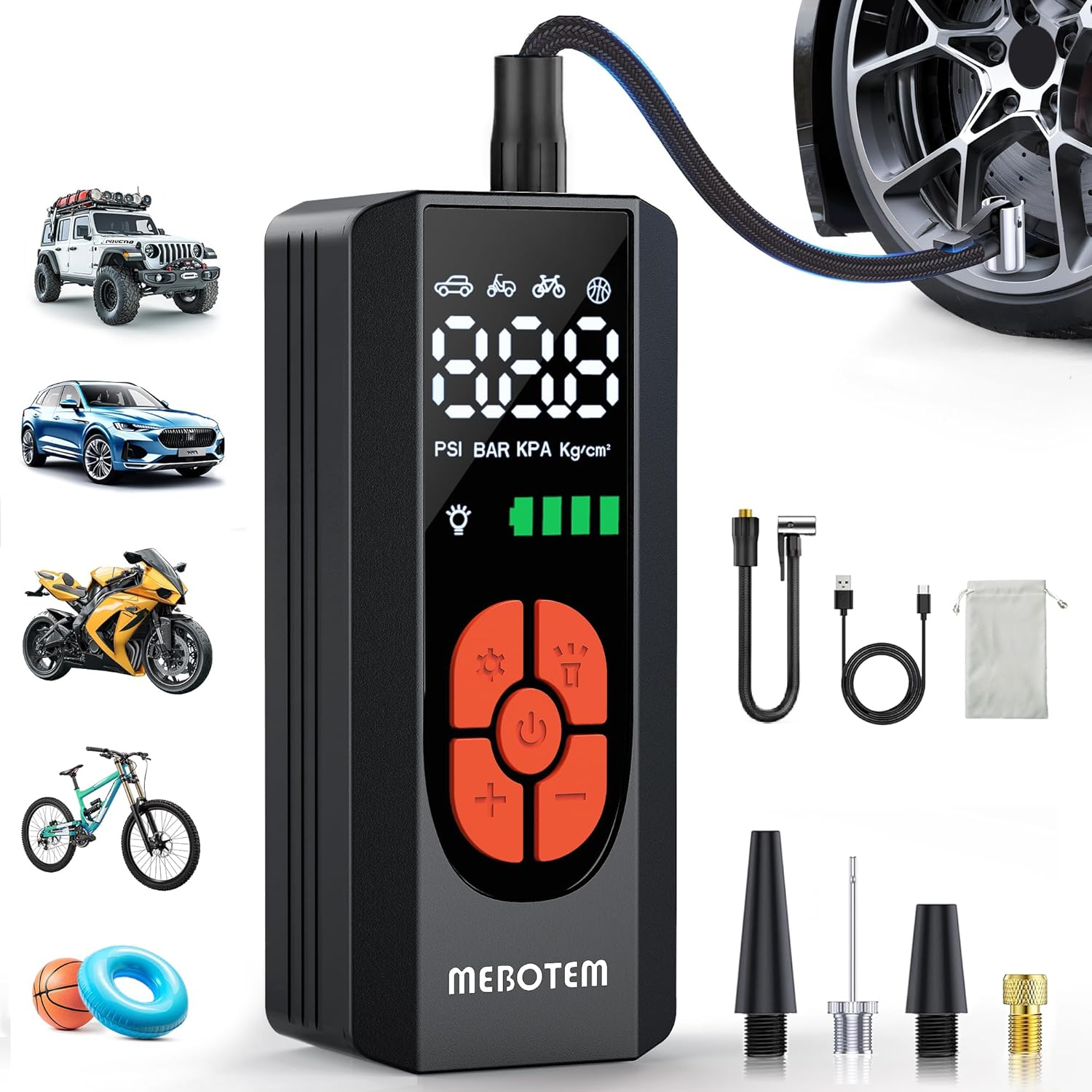 Tire Inflator Portable Air Compressor, 150PSI Portable Air Pump for Car Tires, E