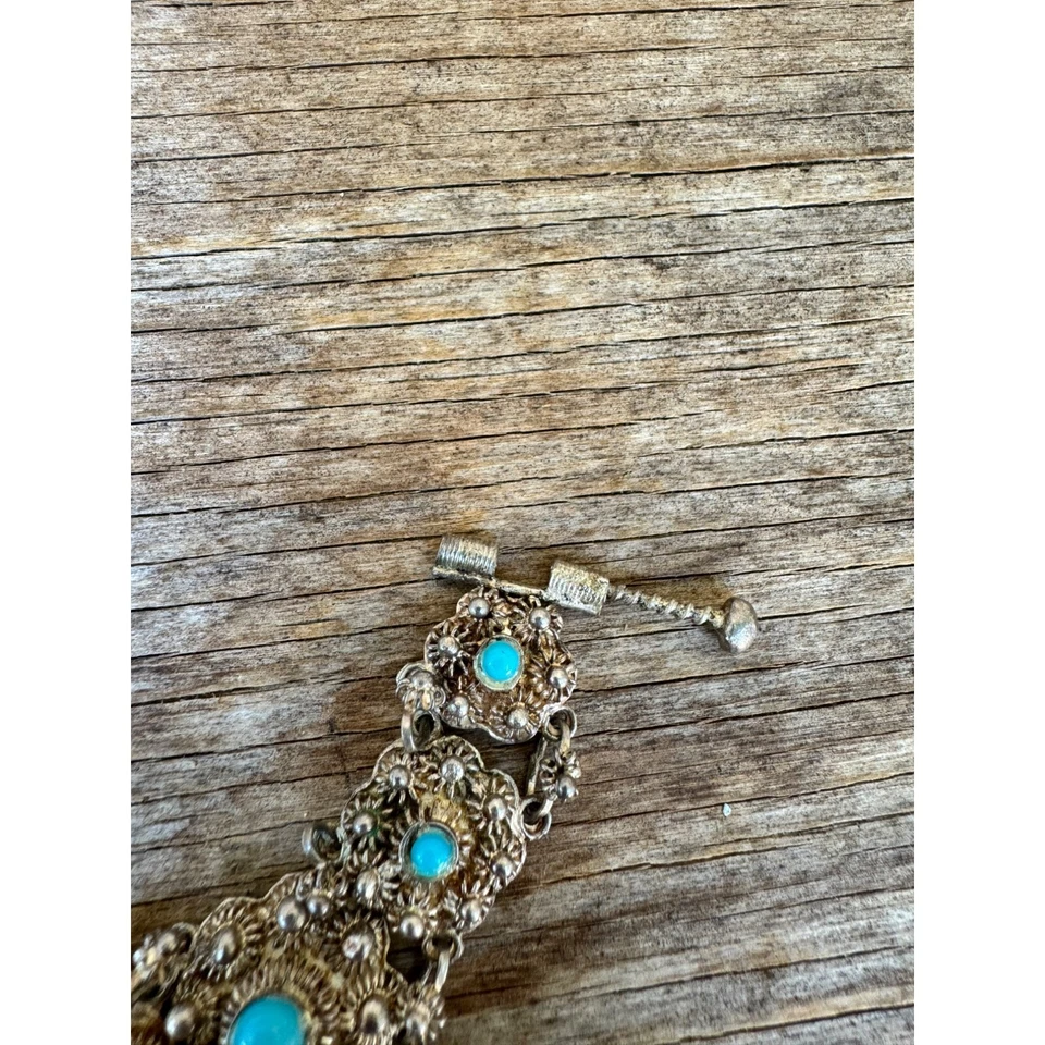 Antique Victorian Silver Sleeping Beauty Turquoise Necklace Bracelet Earrings - Image 4 of 4