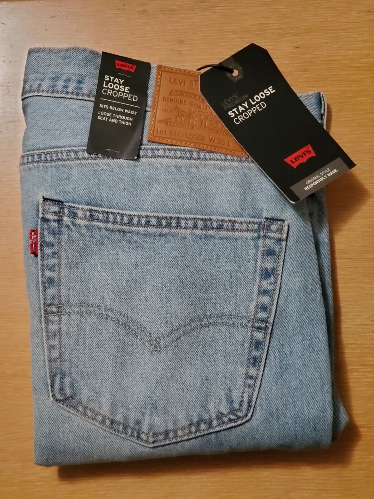 New Mens Blue Levis Premium STAY LOOSE Jeans Sz:36x25 Cropped Sits Below  Waist | eBay
