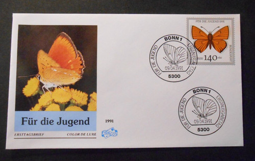 DEUTSCHLAND ,GERMANY , BUND 1991 Pro Jugend Schmetterlinge 140+60pf Umschlag FDC