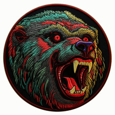 Grizzly Bear Patch Iron-on Applique Zombie Wild Animal Badge Mutated Apocalypse