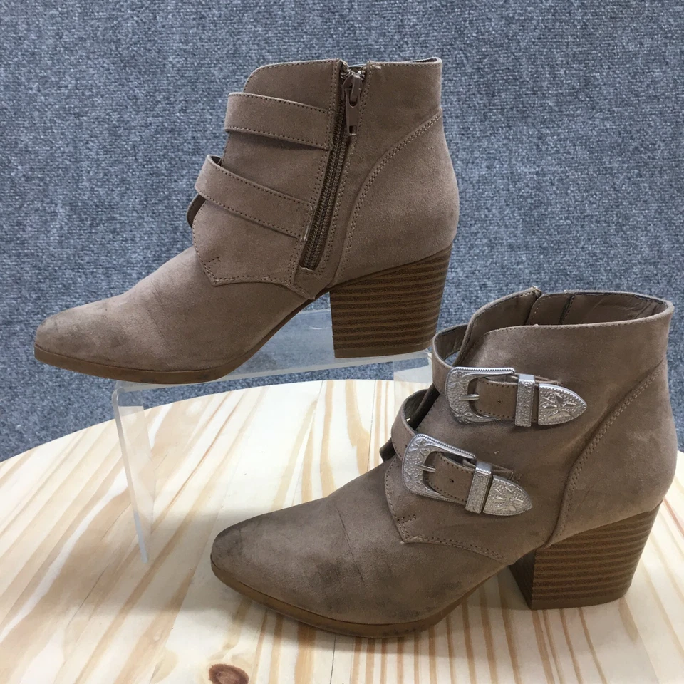 Christian Siriano Botas Mujer 7 Hebillas Cremallera Lateral Botín Marrón Tela Tacones Foto 2 de 4