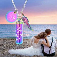 Butterflies Print Cylinder Urn Pendant Cremation Jewelry Ashes Memory Necklace