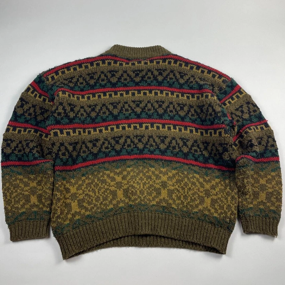 Suéter Vintage Marrón Verde Rojo Mezcla Lana Tribal Azteca Geométrico Talla Grande Foto 3 de 4