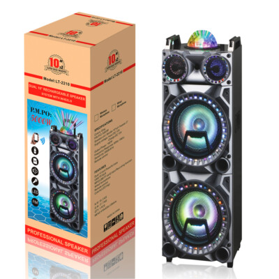 Dual 10'' Rechargeable Speaker System with Wheel LED Lights Wireless Mic & Remote