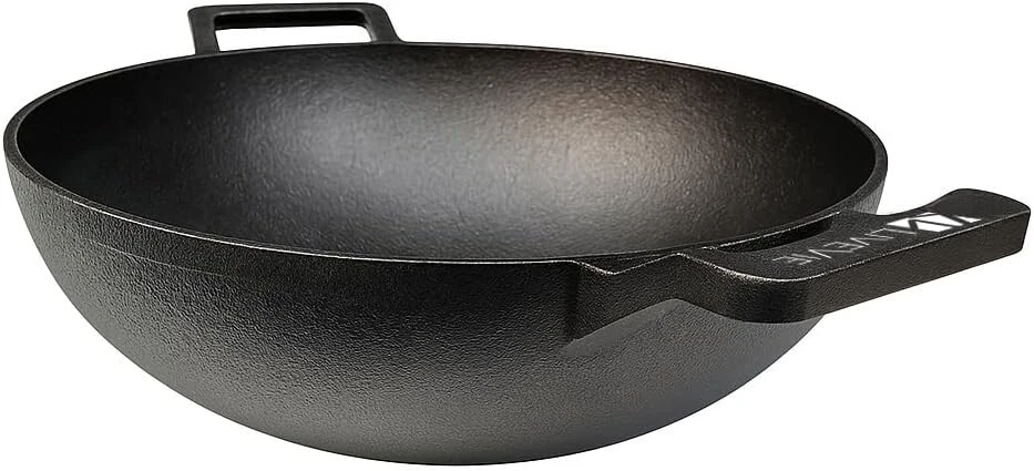 Livevie Cast Iron Deep Kadai Wok with Dual Handles, Heavy-Duty Cooking Pot