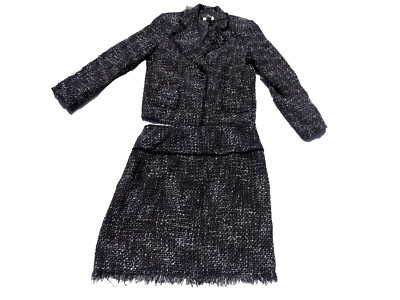 Retro Designer style Preswick & Moore Tweed Black White Skirt & Blazer Suit 12