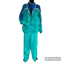 Windbreaker 1980-1990 Jacket Pants Tracksuit Set Women  s Med Y2K Teal Blue Lined
