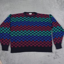 Vintage Izod Sweater Mens XL Blue Geometric Knit Pullover 90s Preppy Club