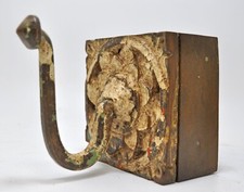 Antique Wooden Wall Hanging 1 Hook Hanger Original Old Hand Carved