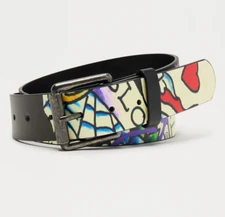 Ed Hardy Men's Skull in Love Print Black Belt With Rivet Studs Size 34
