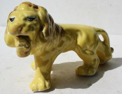 Lion Figurine Open Mouth Majestic Yellow Brown Standing Ceramic