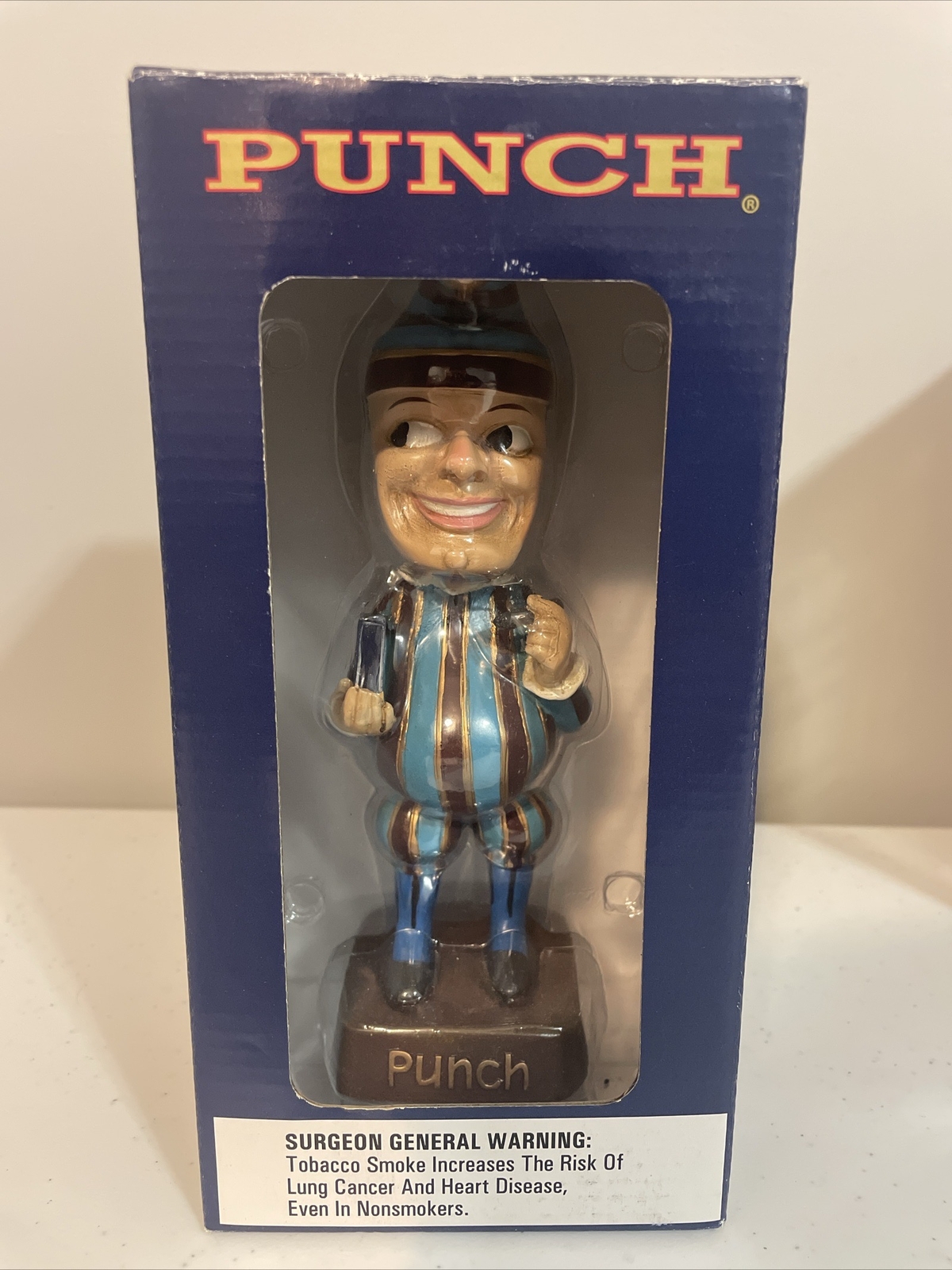Punch Cigars Bobblehead Mr. Punch Blue Stripe Holding Cigar Box NEW