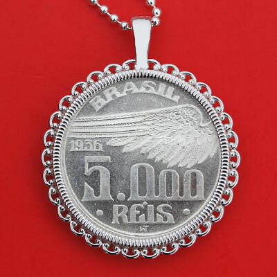 1936 Brasilien 5000 REIS 60% Silber Münze 925 Sterling Silber Halskette - Adlerflügel