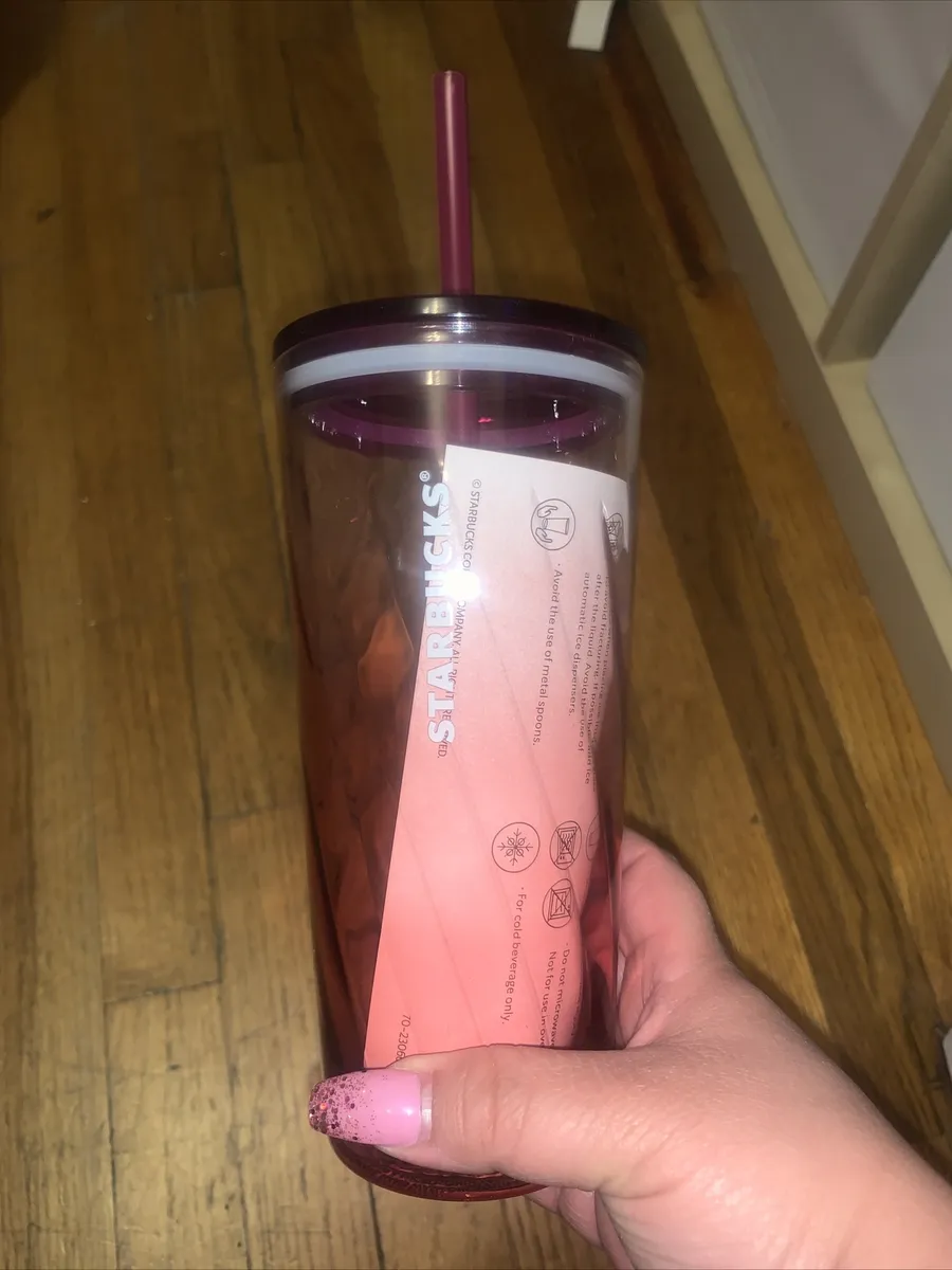 Starbucks Glass Tumbler 18 oz Clear Pink with Reusable Straw