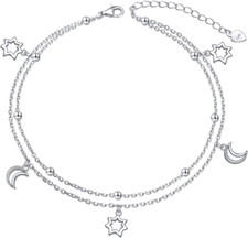 Moon Stars Anklet Gifts for Women 925 Sterling Silver Adjustable Ankle Bracelet