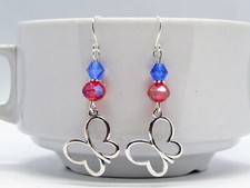Butterfly Charm Earrings, Blue Red-Ladies Fashion Dangle Earrings, Dangle